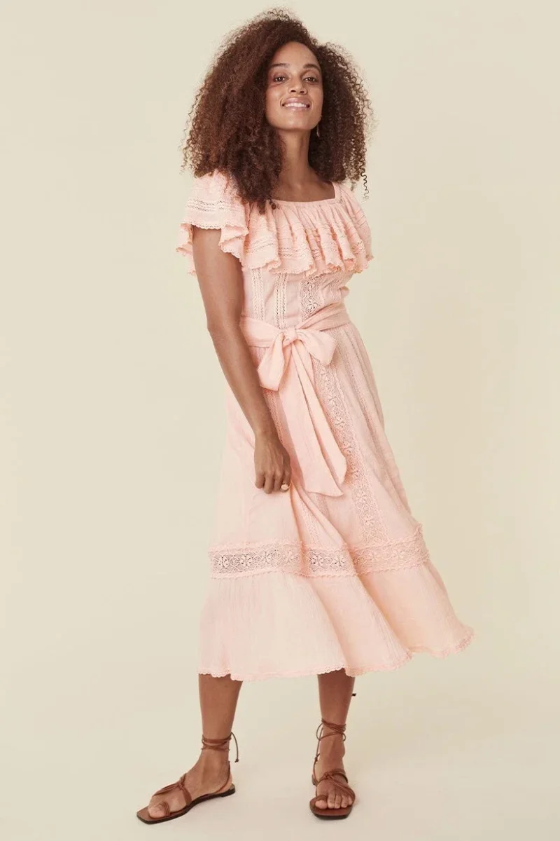 Spell & The Gypsy Pink Cassie Petal Lace Off Shoulder Dress - Imagen 6