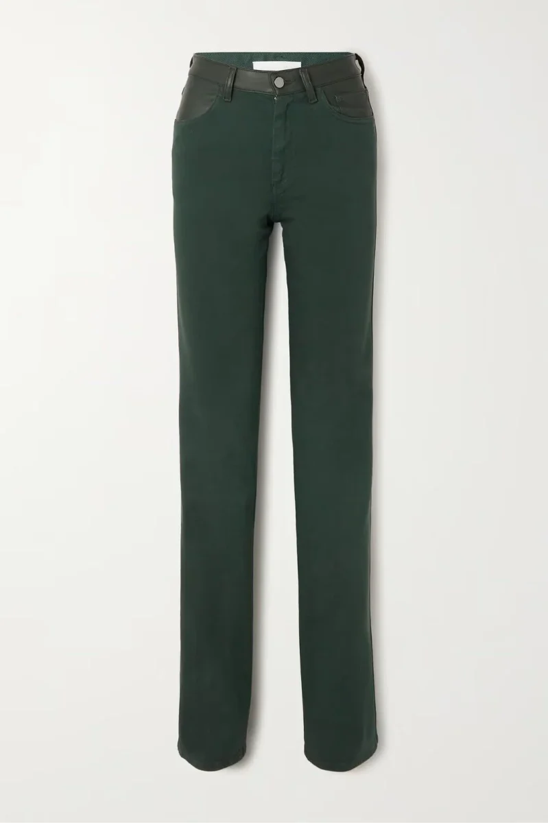 MAXIMILLIAN DAVIES Forest Green Leather Trim Spain Jeans