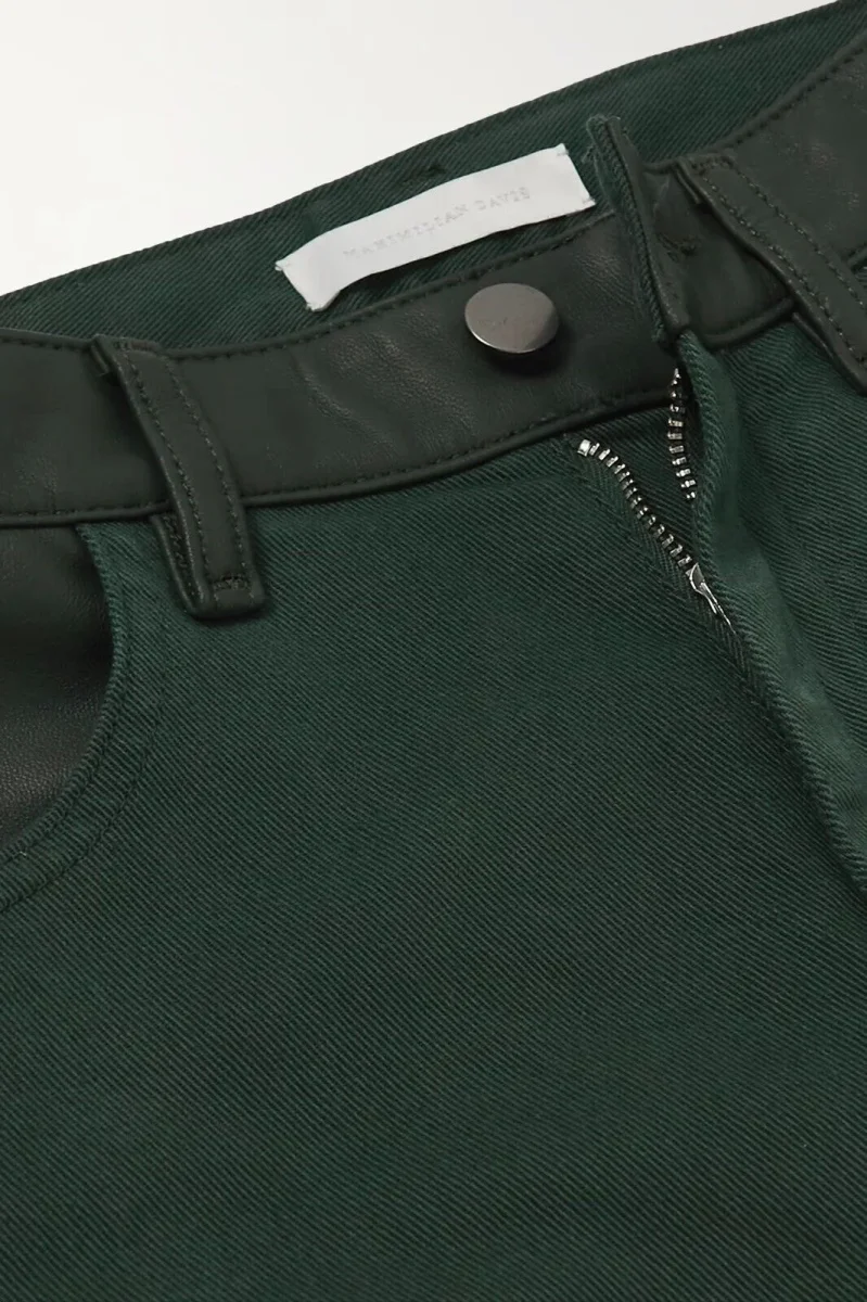 MAXIMILLIAN DAVIES Forest Green Leather Trim Spain Jeans - Imagen 4