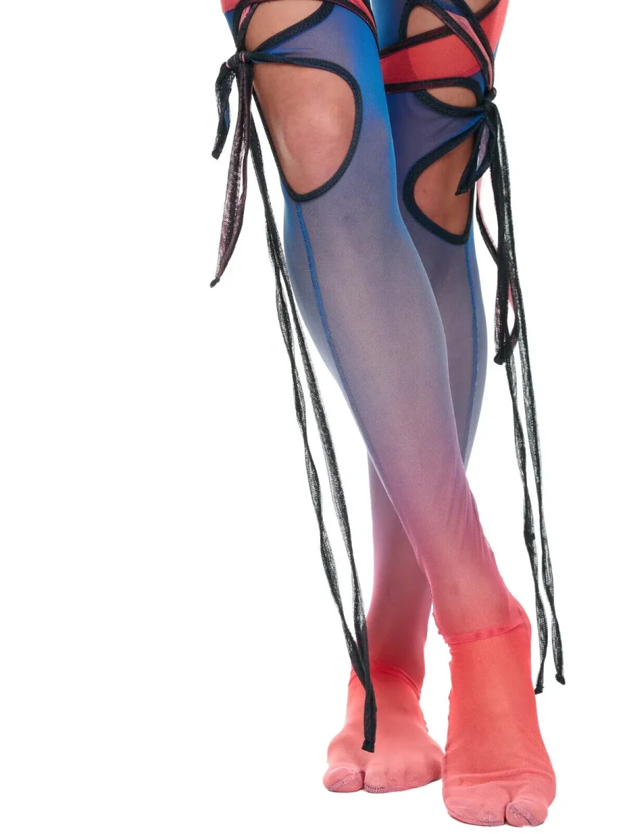 OTTOLINGER Bluberry Mesh Tie Detail Rave Festival Club Cut Out Leggings - Imagen 5