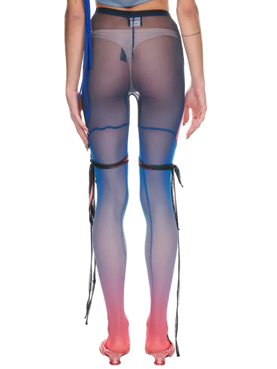 OTTOLINGER Bluberry Mesh Tie Detail Rave Festival Club Cut Out Leggings - Imagen 4