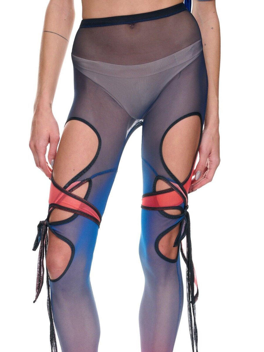 OTTOLINGER Bluberry Mesh Tie Detail Rave Festival Club Cut Out Leggings - Imagen 6