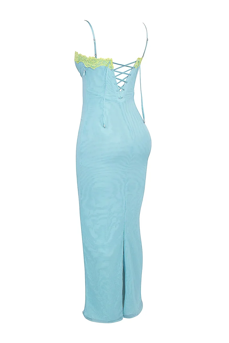 House Of CB Aiza Powder Blue Contrast Lace Maxi Dress - Imagen 3