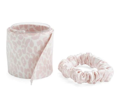 SLIP Pink Snow Leopard Silk Ribbon & Scrunchie Set - Imagen 3