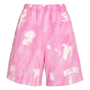 SPORTY & RICH Wellness Pink Tie Dye Cotton Jersey Shorts