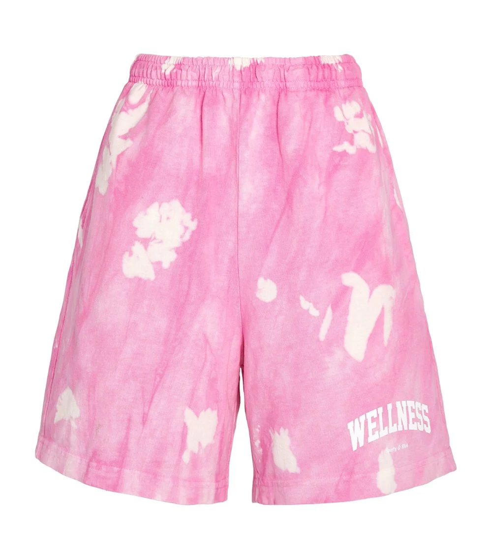SPORTY & RICH Wellness Pink Tie Dye Cotton Jersey Shorts
