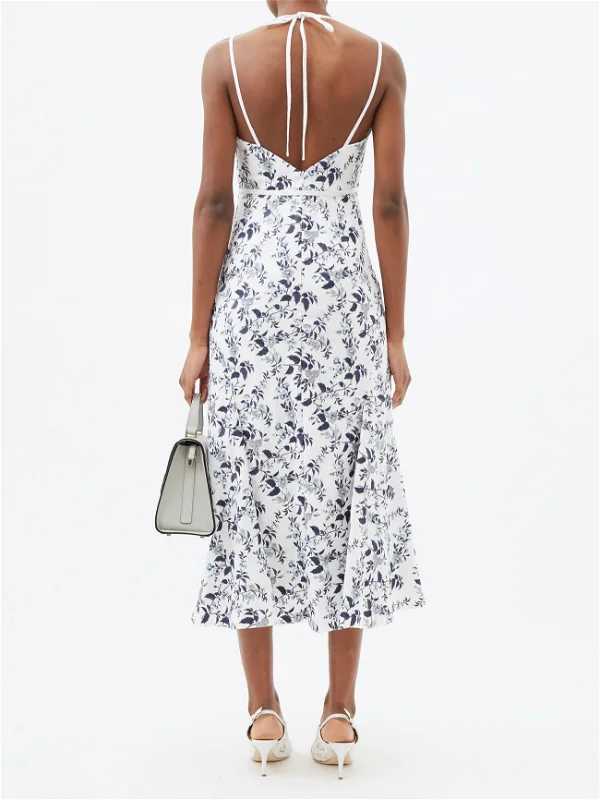Erdem Floral Embroidered Blue White Strappy Otto Midi Dress - Imagen 9