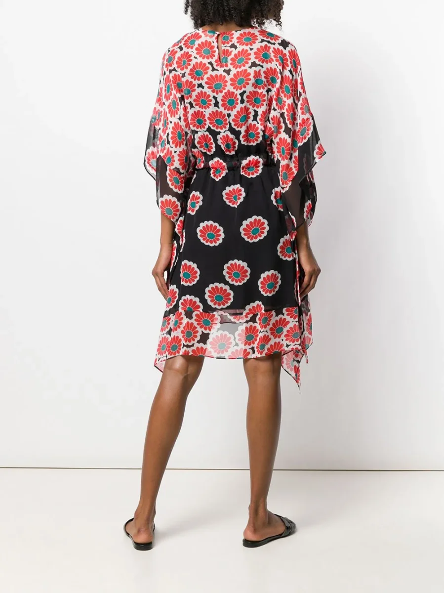 Diane Von Furstenberg DVF Beach Banded Kimono Blossom Red & Black Silk Dress - Imagen 3