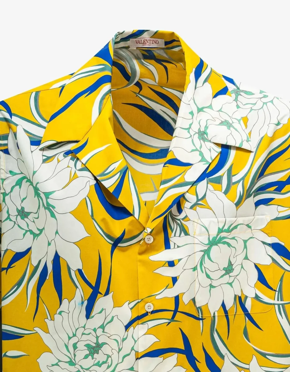 Valentino Bowling Shirt Yellow Flowers Peonies print. - Imagen 5