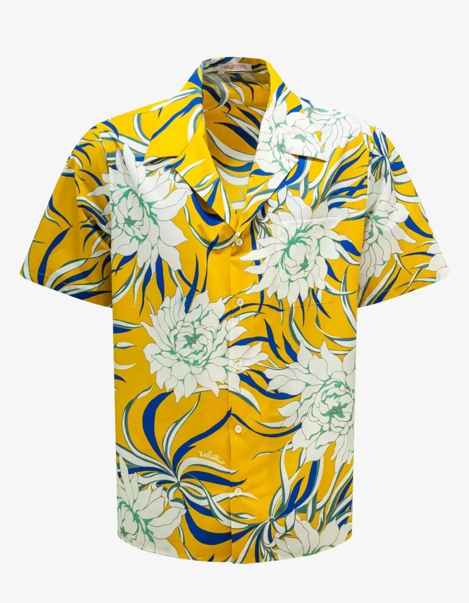 Valentino Bowling Shirt Yellow Flowers Peonies print. - Imagen 6