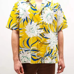 Valentino Bowling Shirt Yellow Flowers Peonies print.