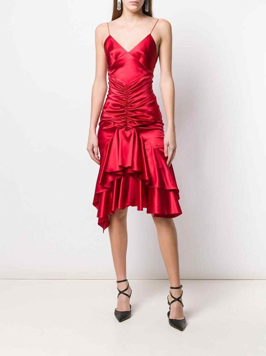 Alexandre Vauthier Ruby Red Ruched Strappy Silk Satin Dress - Imagen 2