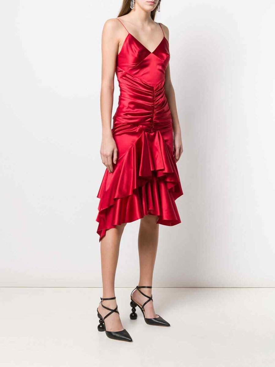 Alexandre Vauthier Ruby Red Ruched Strappy Silk Satin Dress - Imagen 3
