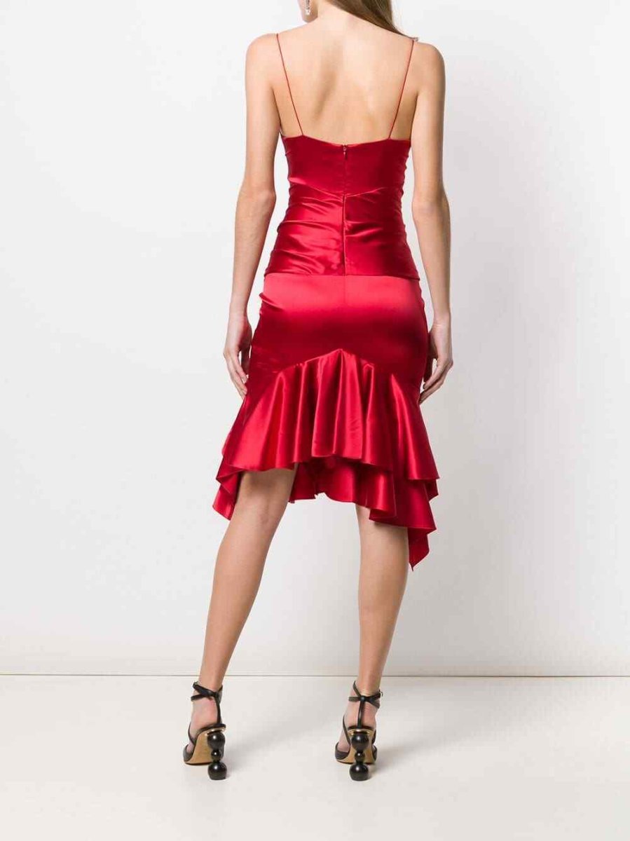 Alexandre Vauthier Ruby Red Ruched Strappy Silk Satin Dress - Imagen 4