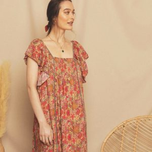Vestido largo flores volante