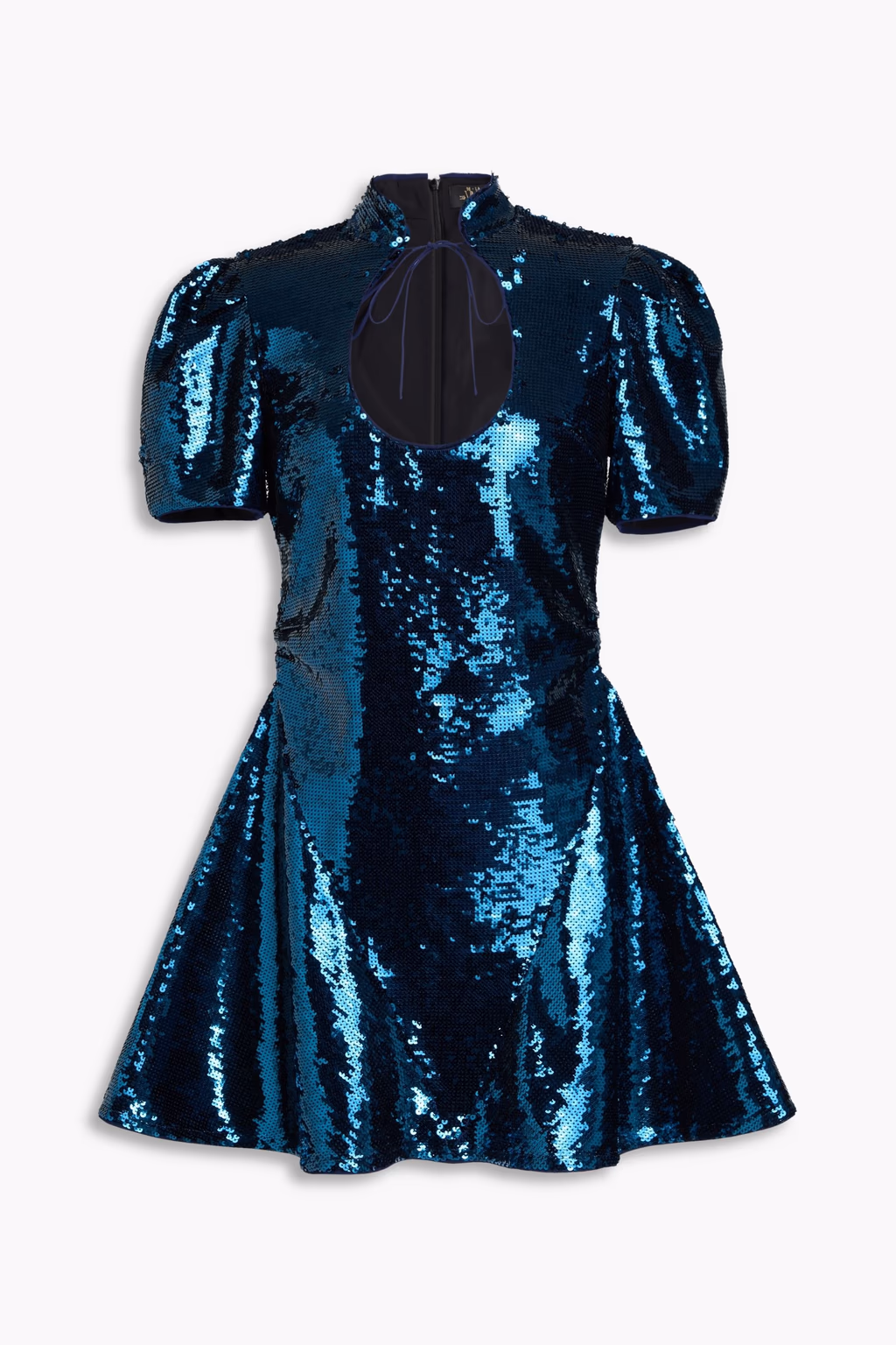 De La Vali Blue Sequinned Keyhole Front Puff Sleeve Mini dress - Imagen 4