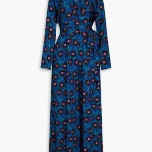 Diane von Furstenberg Blue Piper Floral Print Wrap Wide Leg Jumpsuit