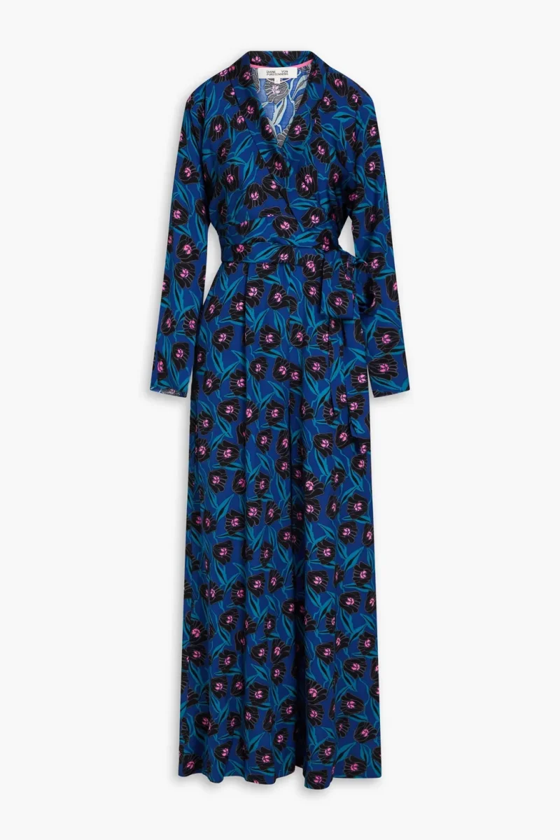 Diane von Furstenberg Blue Piper Floral Print Wrap Wide Leg Jumpsuit - Imagen 2