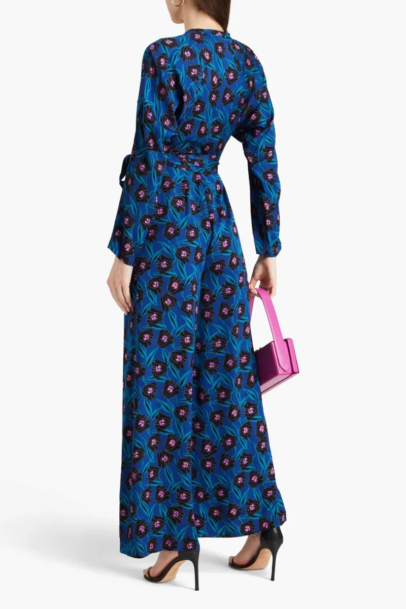 Diane von Furstenberg Blue Piper Floral Print Wrap Wide Leg Jumpsuit - Imagen 5