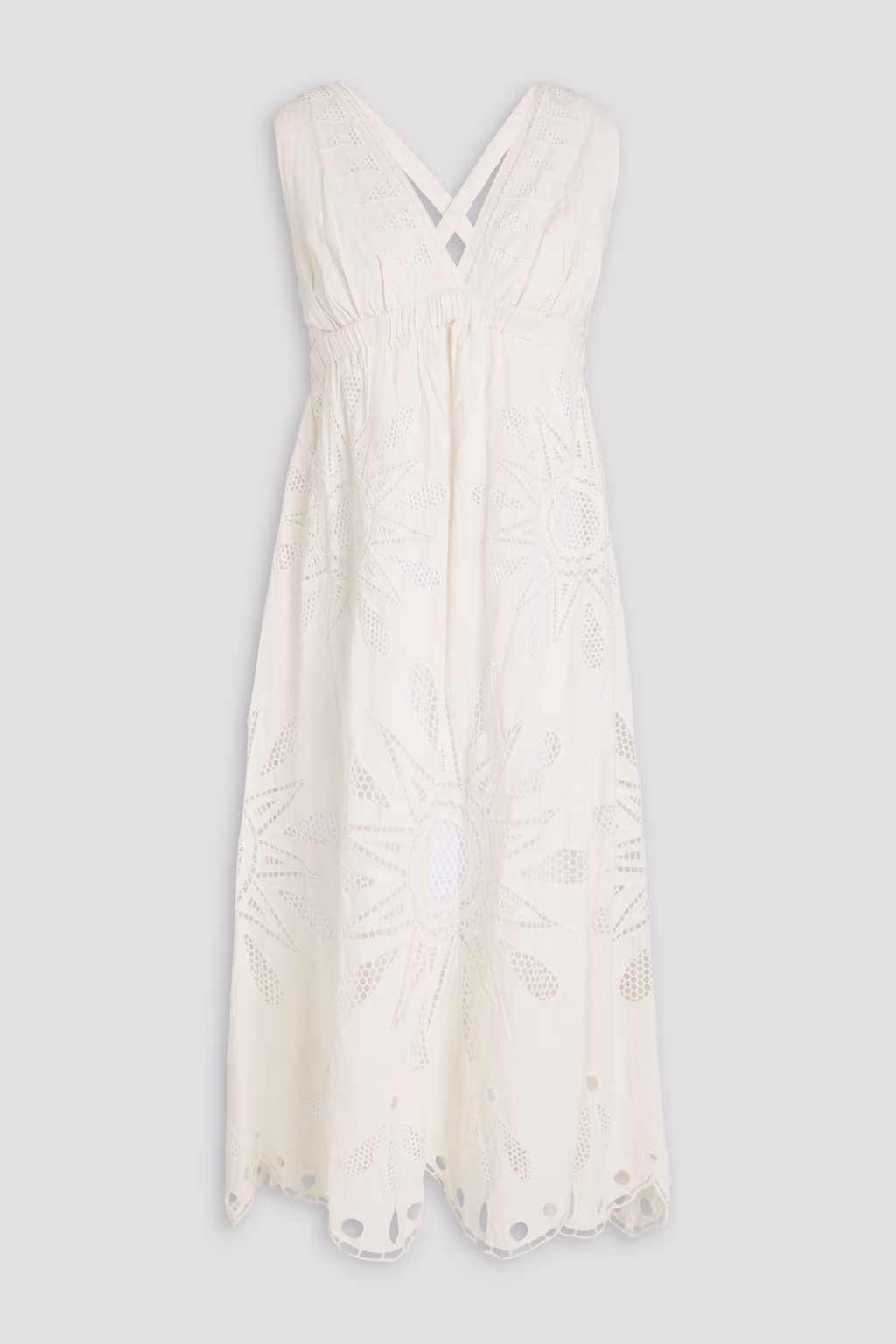 Farm Rio Richelieu Off White Broderie Anglaise Eyelet Midi Dress - Imagen 6