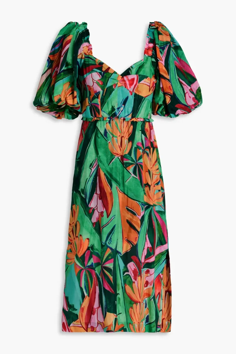 Farm Rio Banana Foliage Puff Sleeve Floral Print Dress - Imagen 4