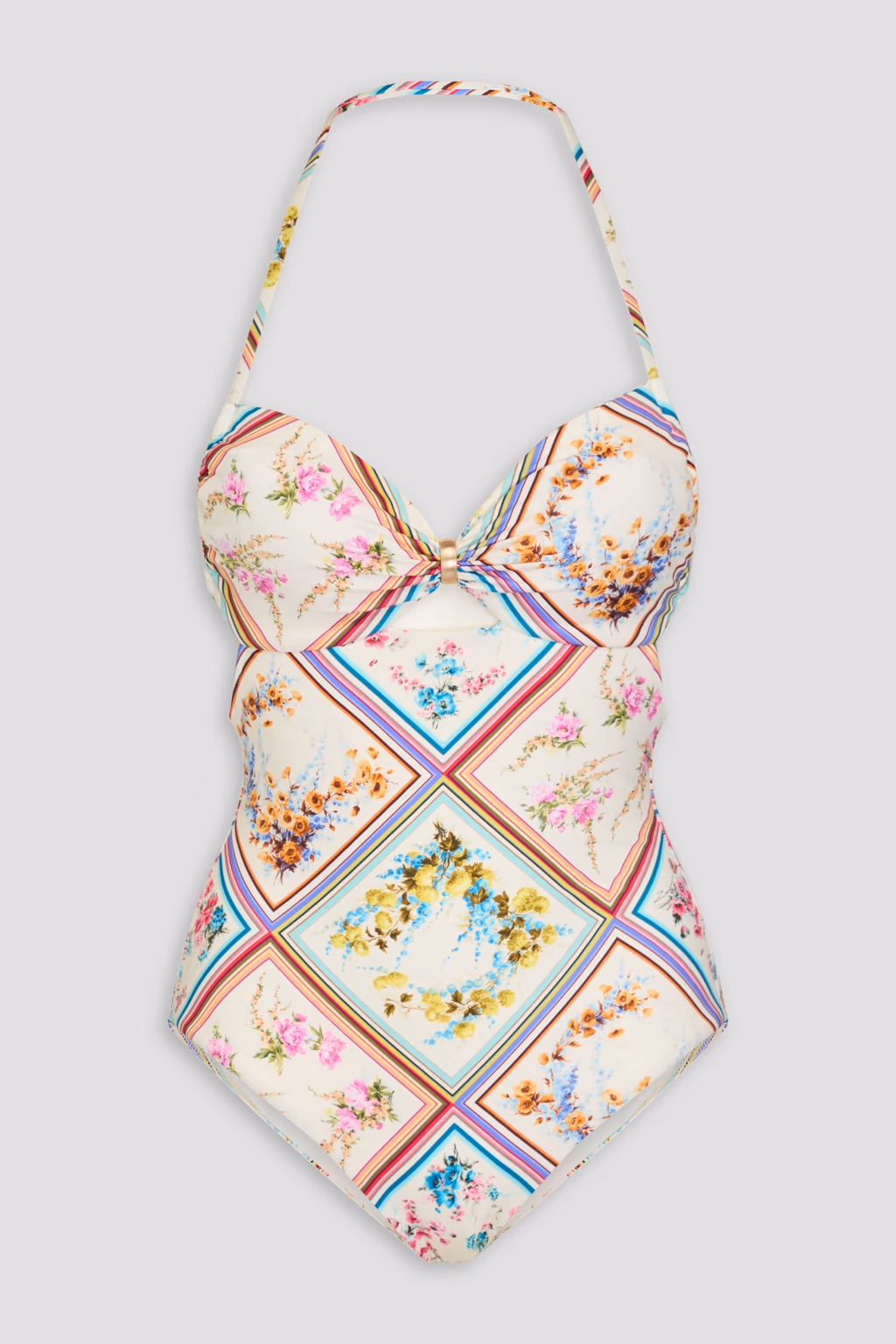 Zimmermann Halcyon Floral Print Halterneck Cutout Swimsuit