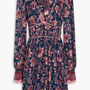 Farm Rio Teal Ainika Charm Long-Sleeve Mini-Dress