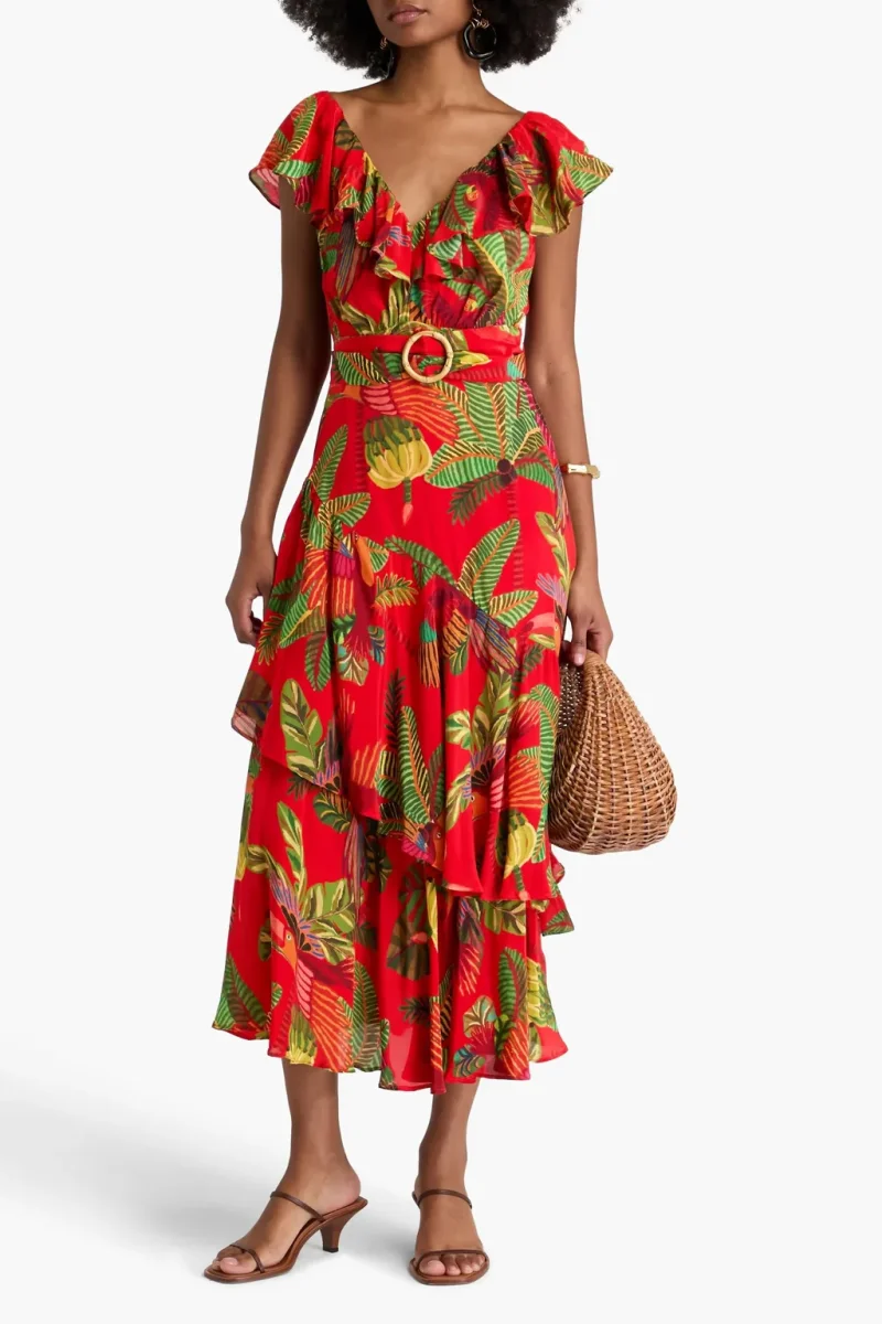 Farm Rio Red Forest Birds Belted Midi-Dress - Imagen 6