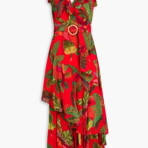 Farm Rio Red Forest Birds Belted Midi-Dress
