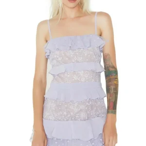 For Love And Lemons Cosmic Tiered Lilac Star Lace Dress