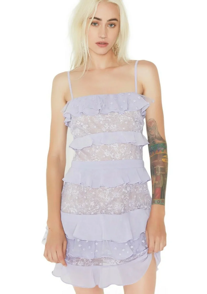 For Love And Lemons Cosmic Tiered Lilac Star Lace Dress - Imagen 2