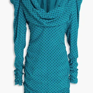 Alessandra Rich Blue Polka Dot Puff Sleeve Mini Dress