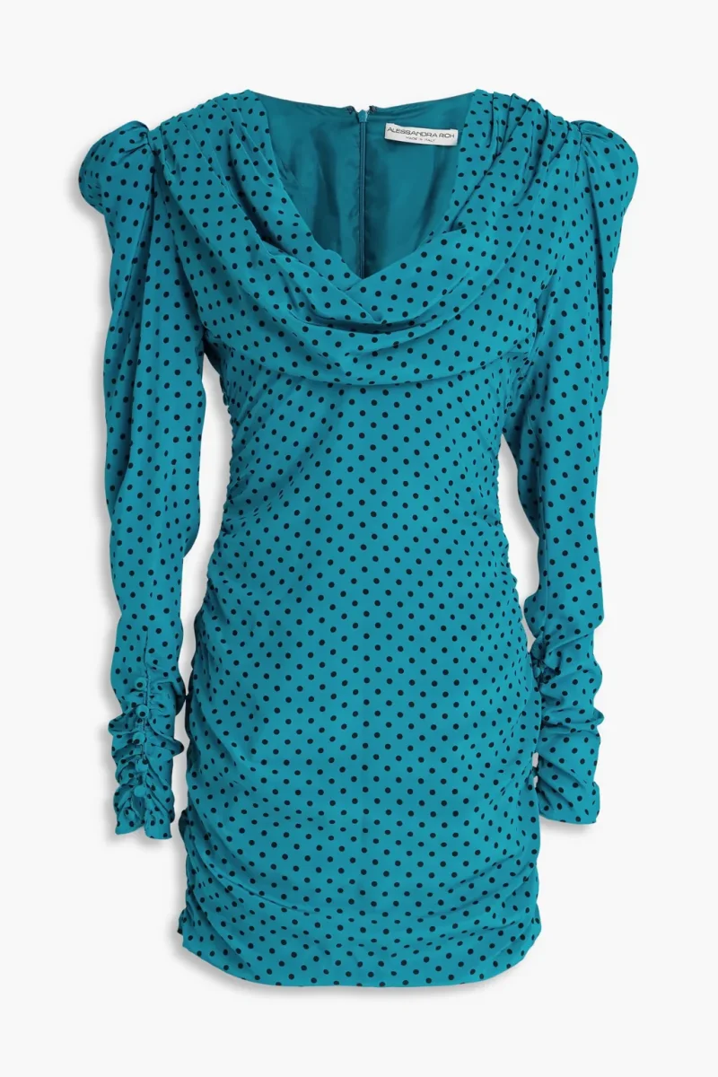 Alessandra Rich Blue Polka Dot Puff Sleeve Mini Dress